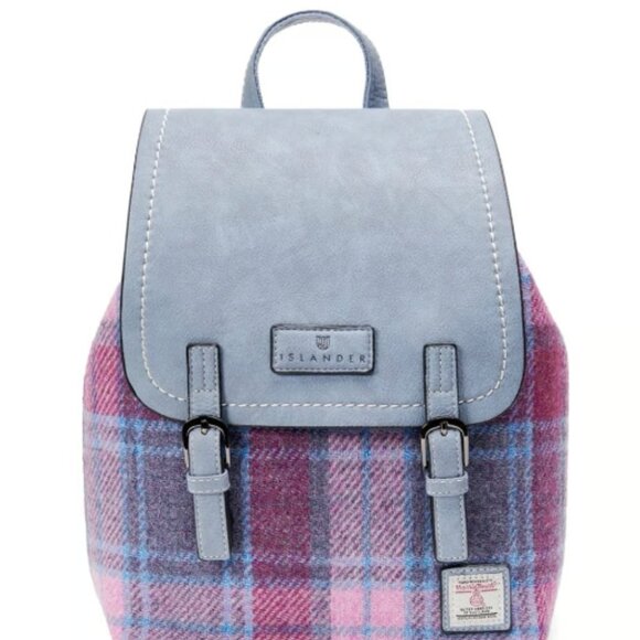 Harris Tweed Handbags - HARRIS TWEED BACKPAGE IN PINK AND BLUE TARTAN